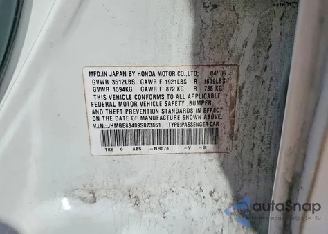 2009 Honda Fit Sport z USA, uszkodzony, nr VIN JHMGE88409S073861